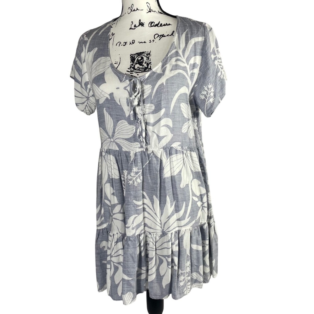 KIWI + PUNCH Miami Women's Floral Babydoll Dress Size M Blue White Tiered‎